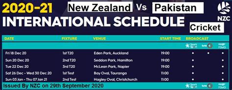 new zealand vs pakistan schedule